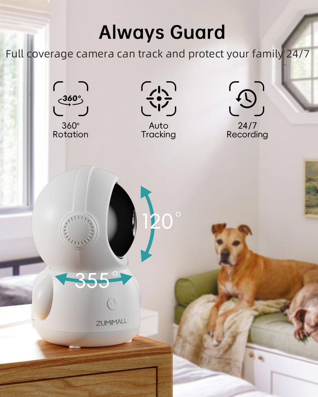 360° Indoor Security Camera, 3MP Baby Monitor Camera, 24/7 Recording Wired Security Camera, Security Cameras Wireless Outdoor with Magnetic Mount