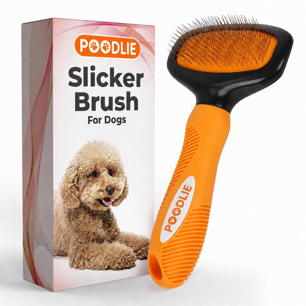 Poodle Pet Slicker Brush - for Dogs, Cats, Rabbits - Matted/Loose Fur, Knots - Suitable for Doodle/Goldendoodle Grooming and Shredding Short/Long Hair (Orange)