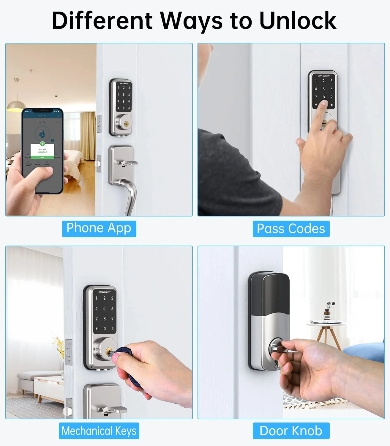 Smart Lock Front Door,  Keyless Entry Door Lock with Handle, Smart Front Door Lock Set Smart Deadbolt Bluetooth Electronic Digital Keypad Lock, Auto Lock Work with Alexa Silver