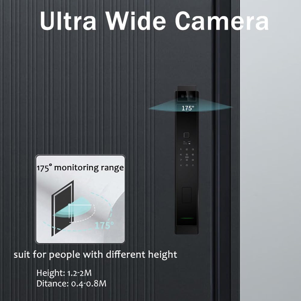 Smart Fingerprint Door Lock with Camera, 3D Face Recognition Keyless Entry Door Lock, Aluminum Alloy Biometric Smart Door Lock, 6 Unlock Mode for 40-120Mm Thickness Door, with 4200Mah Battery