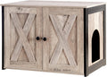 Litter Box Enclosure, Cat Litter Box Furniture Hidden, Reversible Entrance Can Be on Left or Right Side, Wooden Cat Washroom Indoor, Greige, 27.6 Inches