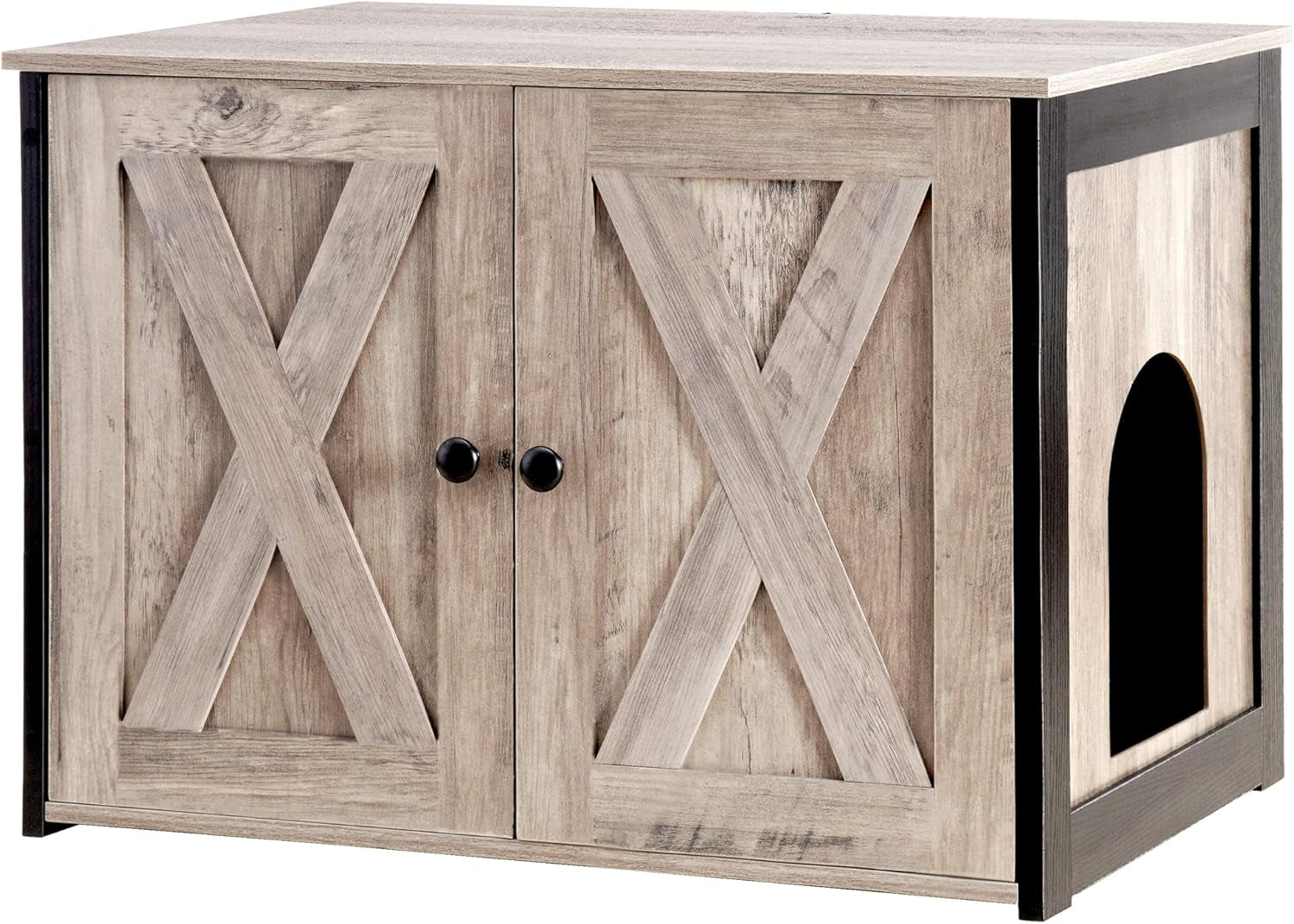 Litter Box Enclosure, Cat Litter Box Furniture Hidden, Reversible Entrance Can Be on Left or Right Side, Wooden Cat Washroom Indoor, Greige, 27.6 Inches