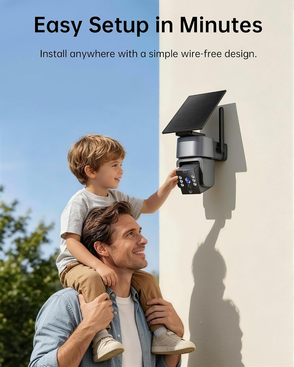 Solar Security Camera, Outdoor Security Camera Wireless, 2K Color Night Vision, 360° PTZ Security Camera Outdoor, PIR Human Detection, Two-Way Voice Calling