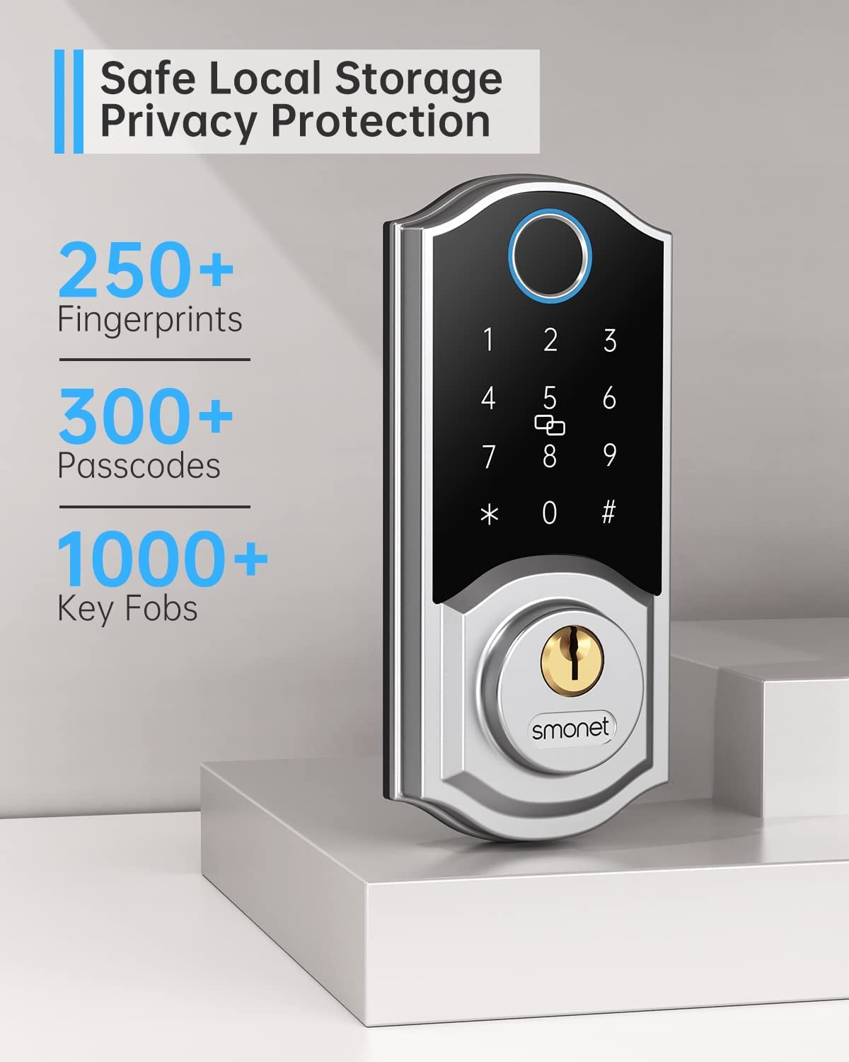 Smart Front Door Lock Set Keyless Entry Door Lock with Handle, Smart Front Door Handle Set, Fingerprint Smart Deadbolt Bluetooth Electronic Digital Keypad Lock, Auto Lock, Alexa Lock Silver