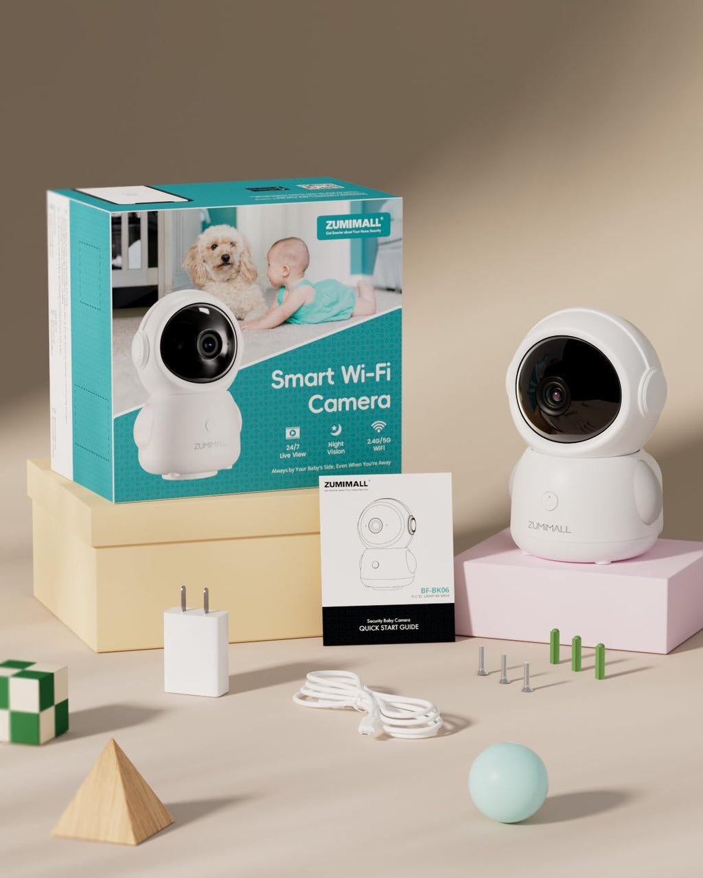360° Indoor Security Camera, 3MP Baby Monitor Camera, 24/7 Recording Wired Security Camera, Security Cameras Wireless Outdoor with Magnetic Mount