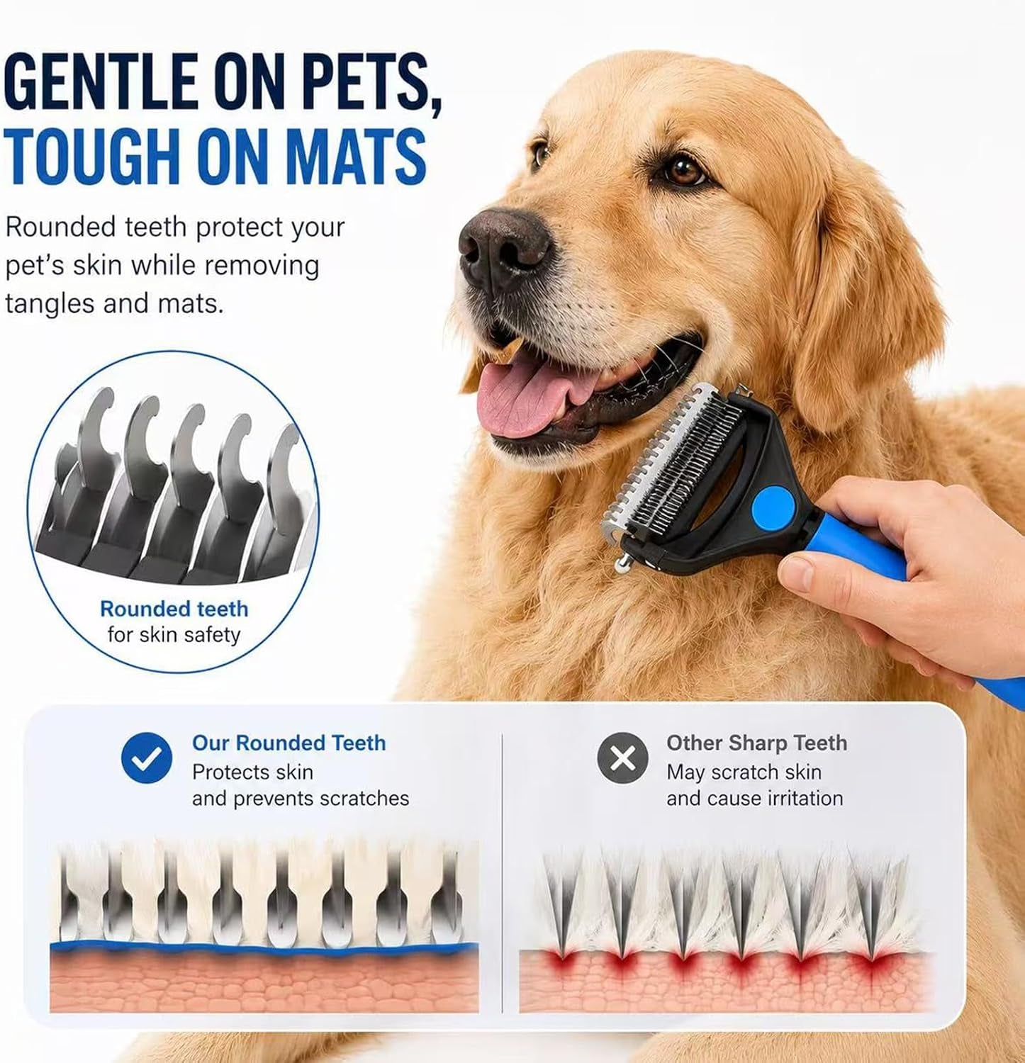 Deshedding Dog Brush，3-In-1 Undercoat Rake for Dogs (Blue) | Pet Pro Grooming Tool – Ultimate Dematting Comb & Deshedding Brush for Cats and Dogs, Perfect for Shedding & Detangling