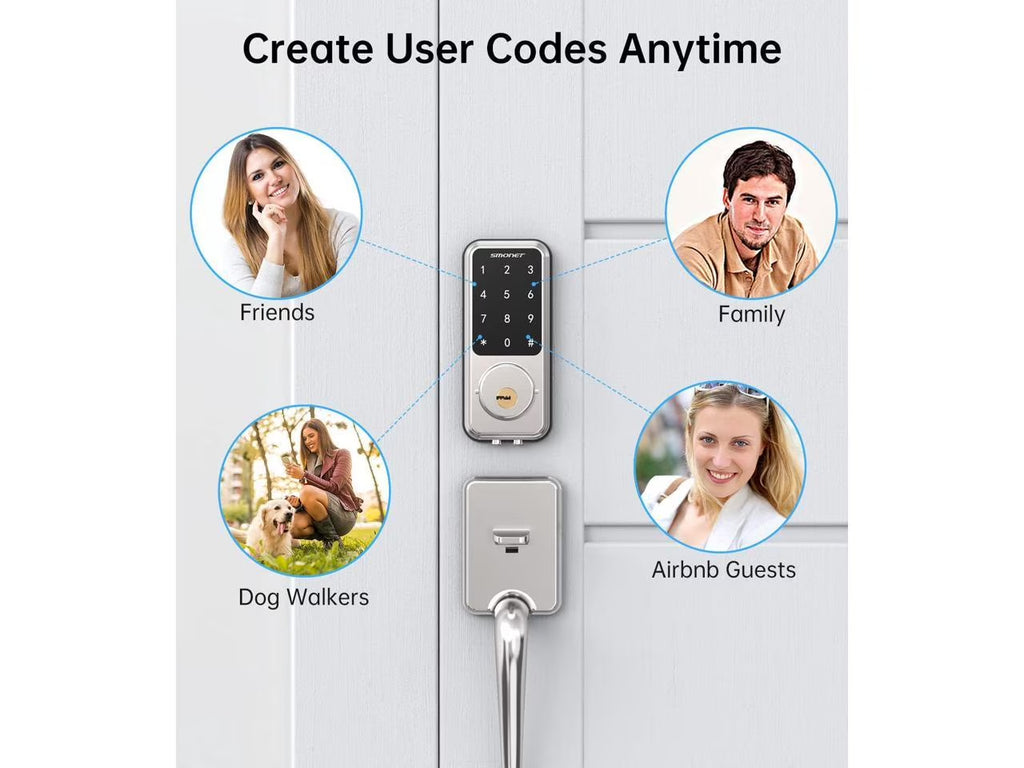 Smart Lock Front Door,  Keyless Entry Door Lock with Handle, Smart Front Door Lock Set Smart Deadbolt Bluetooth Electronic Digital Keypad Lock, Auto Lock Work with Alexa Silver