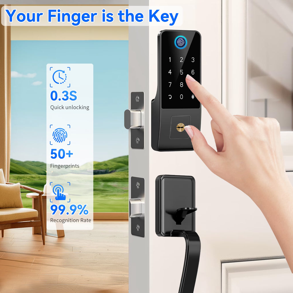 Smart Fingerprint Door Lock with Keypad – Keyless Entry Deadbolt for Front Door, Smart Door Locks for Front Door, App Control, Auto Lock,Easy Installation, Matte Black