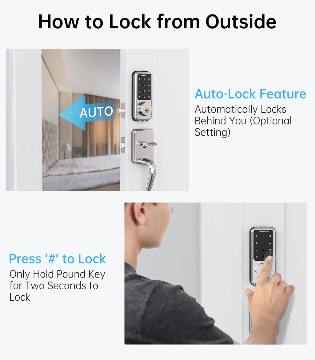 Smart Lock Front Door,  Keyless Entry Door Lock with Handle, Smart Front Door Lock Set Smart Deadbolt Bluetooth Electronic Digital Keypad Lock, Auto Lock Work with Alexa Silver