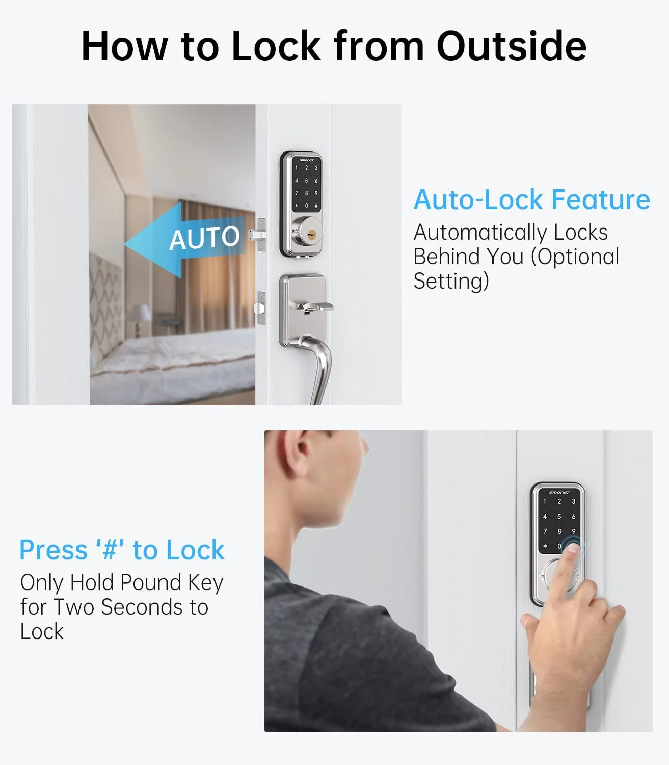 Smart Lock Front Door,  Keyless Entry Door Lock with Handle, Smart Front Door Lock Set Smart Deadbolt Bluetooth Electronic Digital Keypad Lock, Auto Lock Work with Alexa Silver