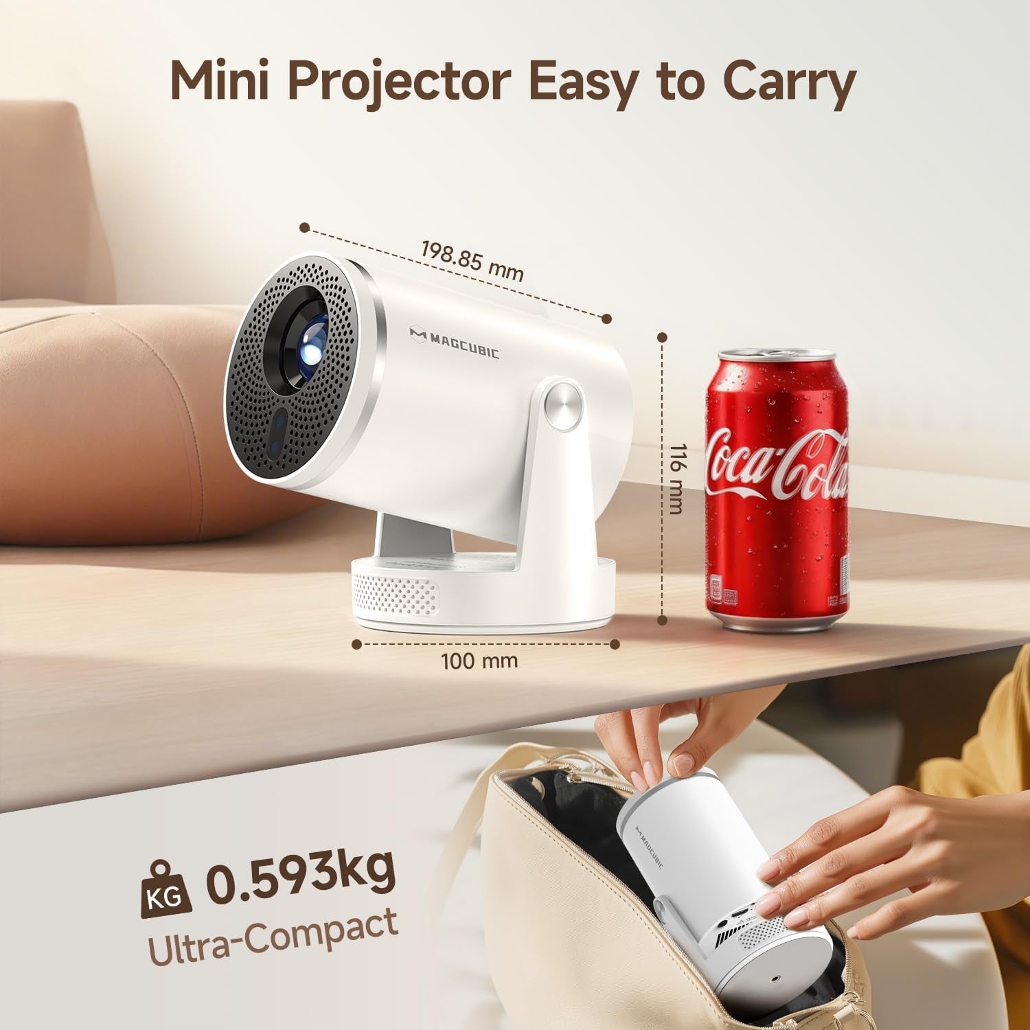Mini Projector with Wifi 6 and Bluetooth 5.4, Smart Portable Projector 4K Support, Android 14 & 400 ANSI, Auto Focus & Keystone, 1080P Small Proyector  Hy320Pro for Bedroom, Movie, Outdoor