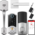 Smart Front Door Lock Set Keyless Entry Door Lock with Handle, Smart Front Door Handle Set, Fingerprint Smart Deadbolt Bluetooth Electronic Digital Keypad Lock, Auto Lock, Alexa Lock Silver
