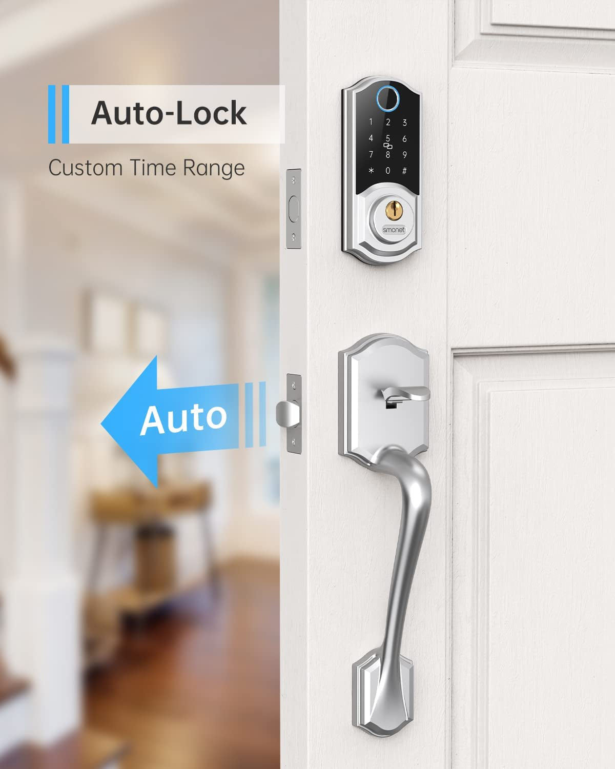 Smart Front Door Lock Set Keyless Entry Door Lock with Handle, Smart Front Door Handle Set, Fingerprint Smart Deadbolt Bluetooth Electronic Digital Keypad Lock, Auto Lock, Alexa Lock Silver