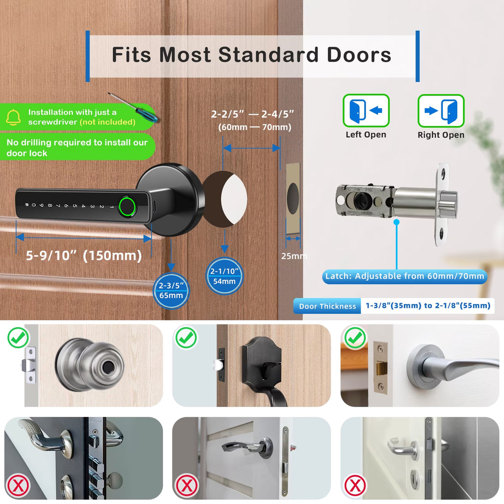 Smart Lock,Fingerprint Door Lock,Keyless Entry Door Lock with App Control,Smart Door Lock for Bedroom Home Office Apartment