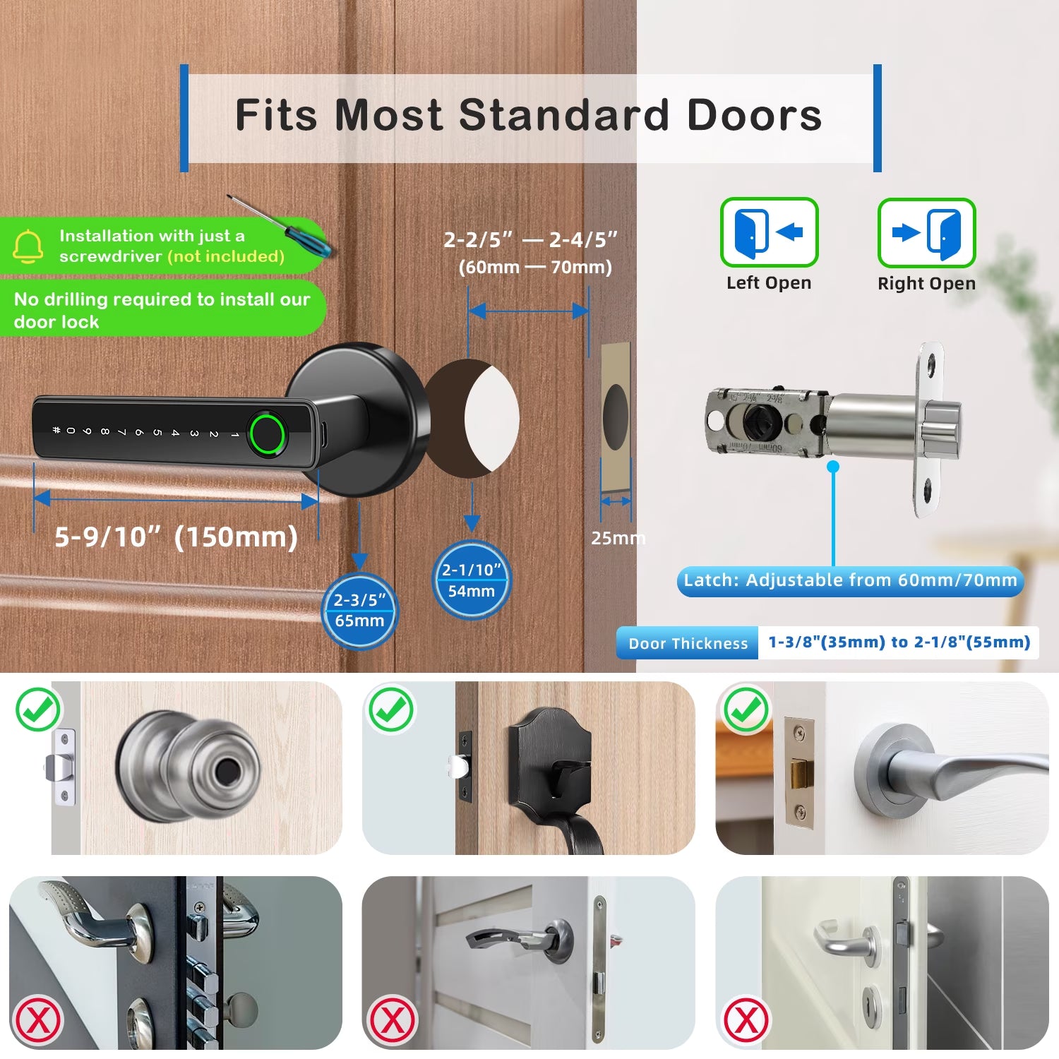 Smart Lock,Fingerprint Door Lock,Keyless Entry Door Lock with App Control,Smart Door Lock for Bedroom Home Office Apartment