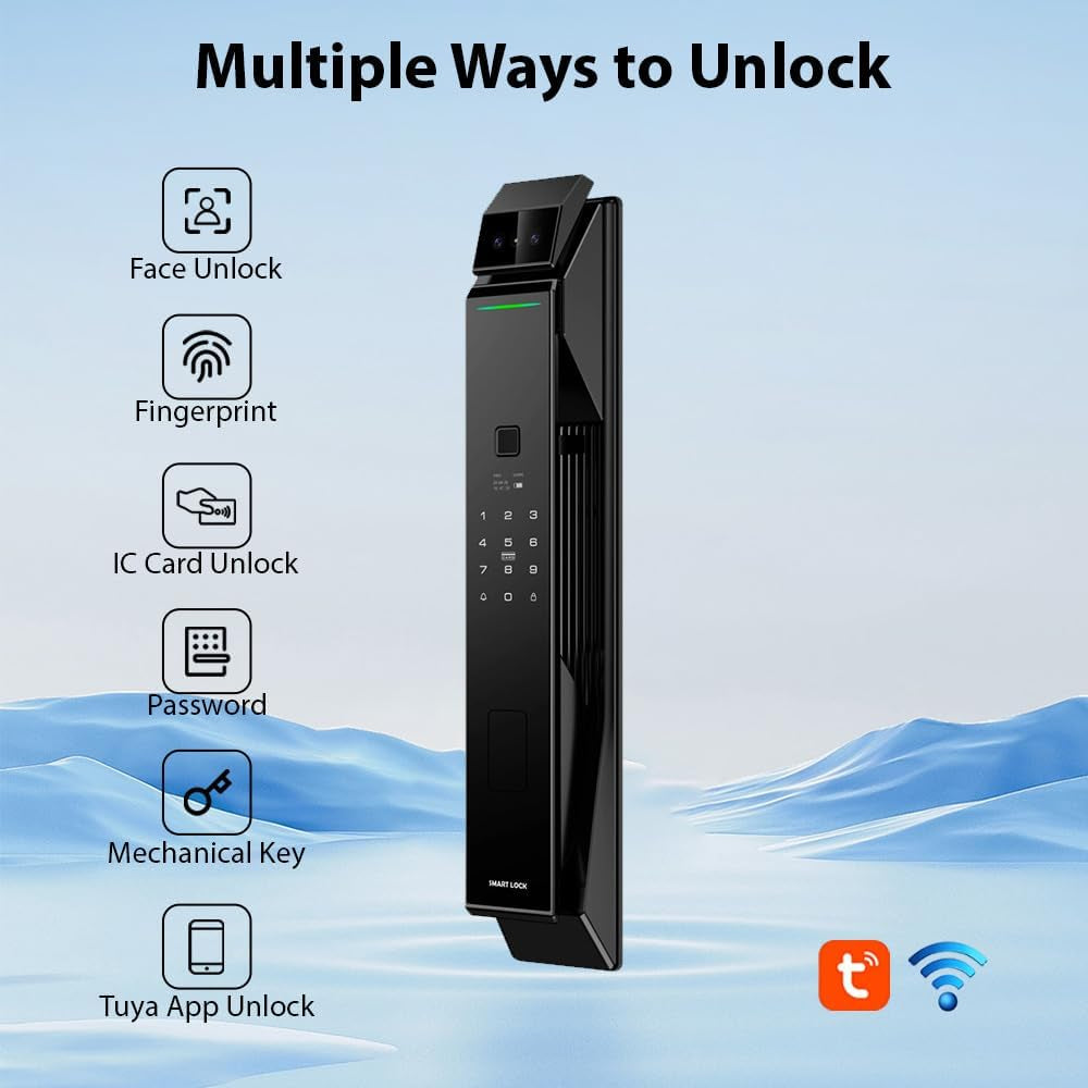 Smart Fingerprint Door Lock with Camera, 3D Face Recognition Keyless Entry Door Lock, Aluminum Alloy Biometric Smart Door Lock, 6 Unlock Mode for 40-120Mm Thickness Door, with 4200Mah Battery