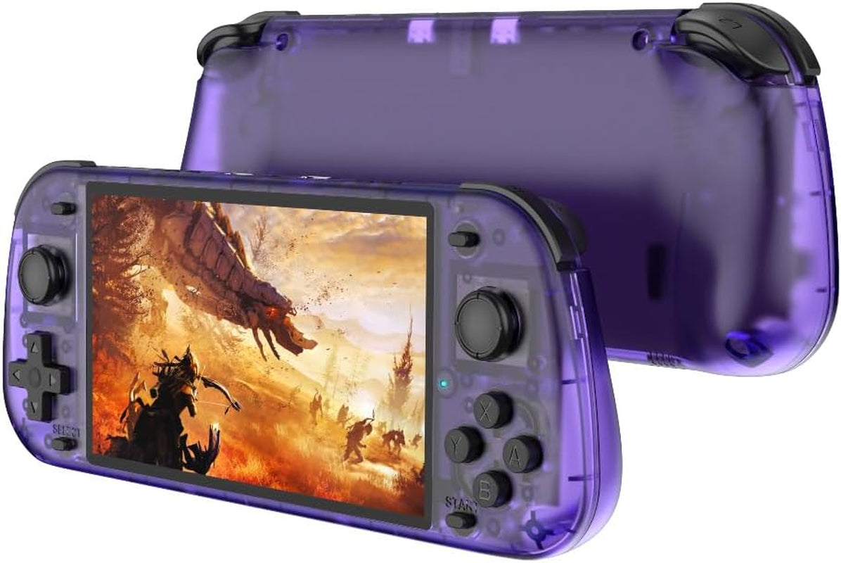 R50S Handheld Game Console, Portable Retro Gaming Console ,5.1" IPS Screen , Linux System , Preloaded 15,000+ Games, 20+ Emulator,4200Mah Battery，Transparent Purple 64GB