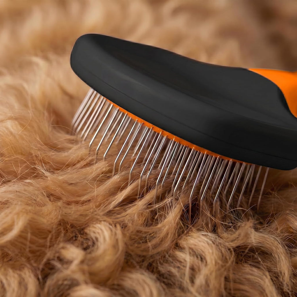 Poodle Pet Slicker Brush - for Dogs, Cats, Rabbits - Matted/Loose Fur, Knots - Suitable for Doodle/Goldendoodle Grooming and Shredding Short/Long Hair (Orange)