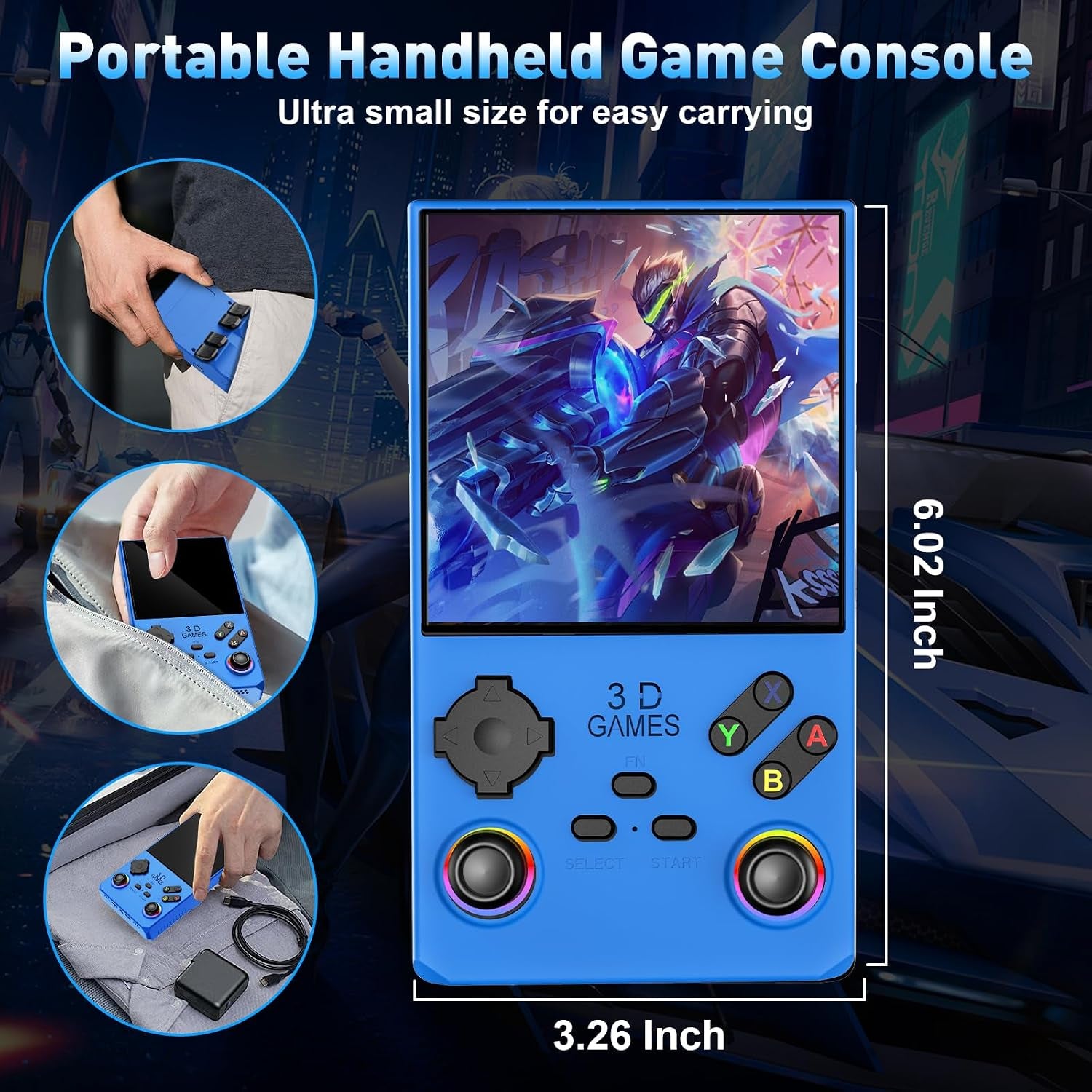 Hugawello R40 MAX Retro Handheld Game Console 4'' IPS 256GB 45 Emulators Linux [Blue]