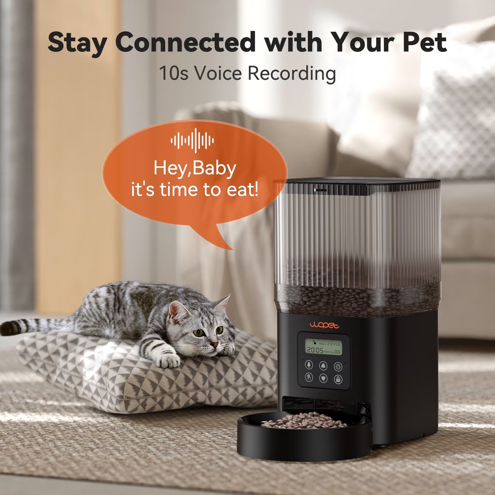 , Automatic Dog Feeders, Pet Dispenser with Desiccant Bag, Cat Feeders, 5L, Black