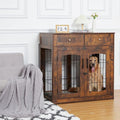 Dog Crate Furniture with Double Drawers, Wooden End Table Dog Kennel, Furniture Style Wood House Crate for Large Dogs, Decorative Dog Crate with Storage for Large Breed, 40 Inch Retro