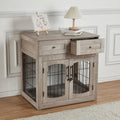 Dog Crate Furniture with Cushion,Wooden Dog Kennels Indoor with 2 Drawers | Built-In Storage Drawers, Soft Sleeping Cushion, Multi Functional Indoor Pet Kennel Table