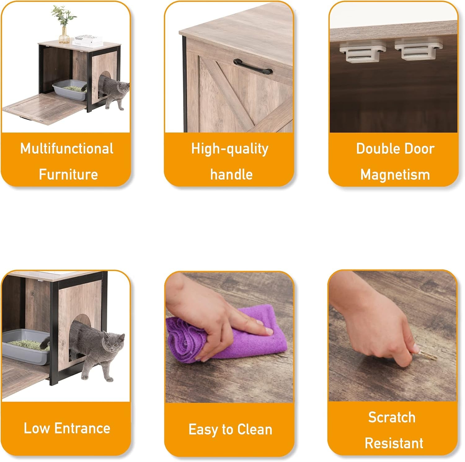 Cat Litter Box Furniture Hidden, Cat Litter Box Enclosure, Reversible Entrance Can Be on Left or Right Side, Indoor Cabinet, Wooden Washroom, End Table, Nightstand, Greige, 23.6" L