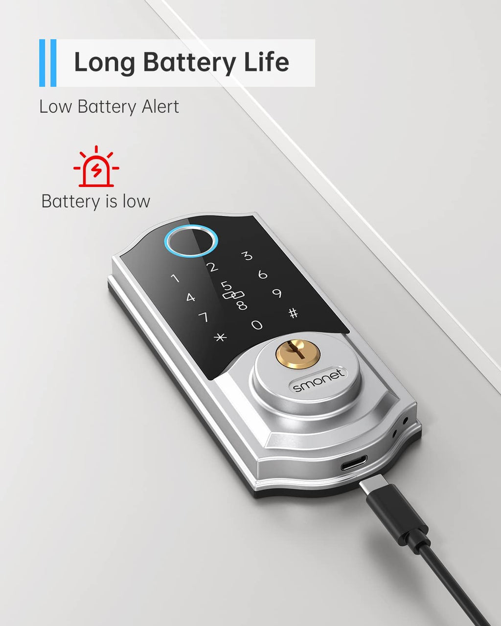 Smart Front Door Lock Set Keyless Entry Door Lock with Handle, Smart Front Door Handle Set, Fingerprint Smart Deadbolt Bluetooth Electronic Digital Keypad Lock, Auto Lock, Alexa Lock Silver