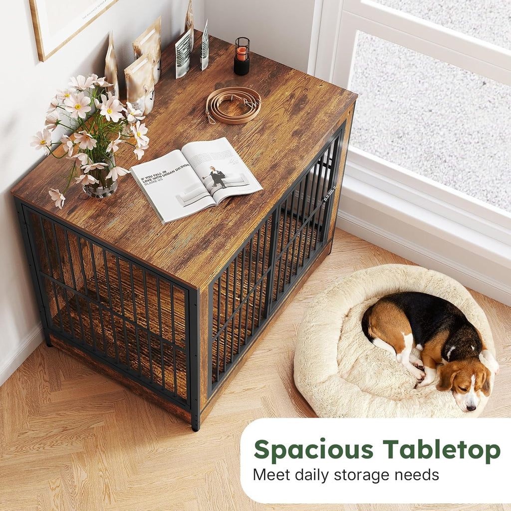 Extra Large Dog Crate 42 Inch, Large Dog Furniture Kennel Indoor with 3 Doors, Wooden Dog Cage End Table, XXL Heavy Duty Dog Crates for Large Medium Dogs | Heavy Duty Dog Crate Furniture for Medium Large Dogs with 3 Doors, Furniture Style Dog Kennel End Table