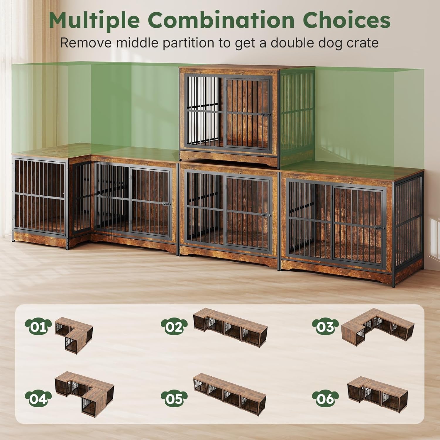Extra Large Dog Crate 42 Inch, Large Dog Furniture Kennel Indoor with 3 Doors, Wooden Dog Cage End Table, XXL Heavy Duty Dog Crates for Large Medium Dogs | Heavy Duty Dog Crate Furniture for Medium Large Dogs with 3 Doors, Furniture Style Dog Kennel End Table