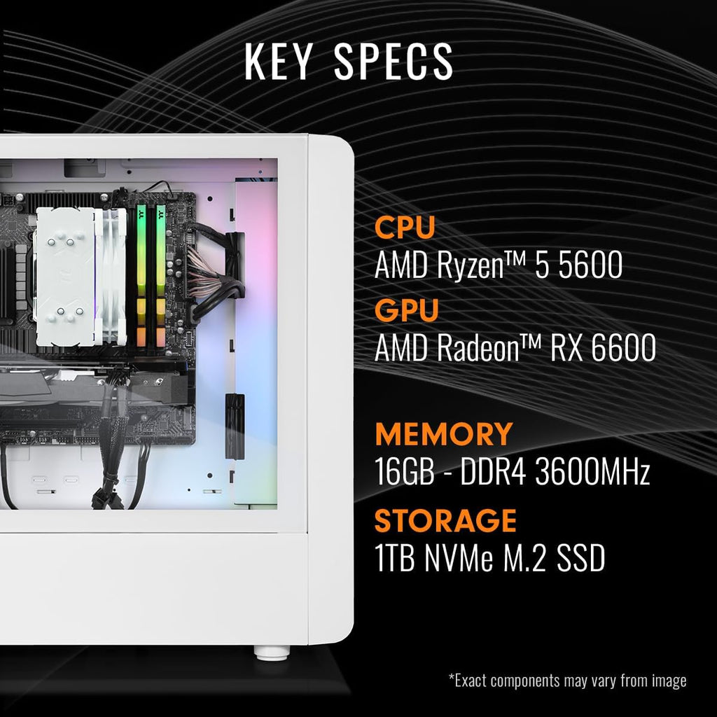 Thermaltake LCGS Quartz R66 Gaming Desktop (AMD Ryzen™ 5 5600, Toughram DDR4 3600Mhz 16GB RGB Memory, AMD Radeon™ RX 6600, 1TB Nvme M.2, Wifi, Windows 11) S2QT-B550-R66-LCS