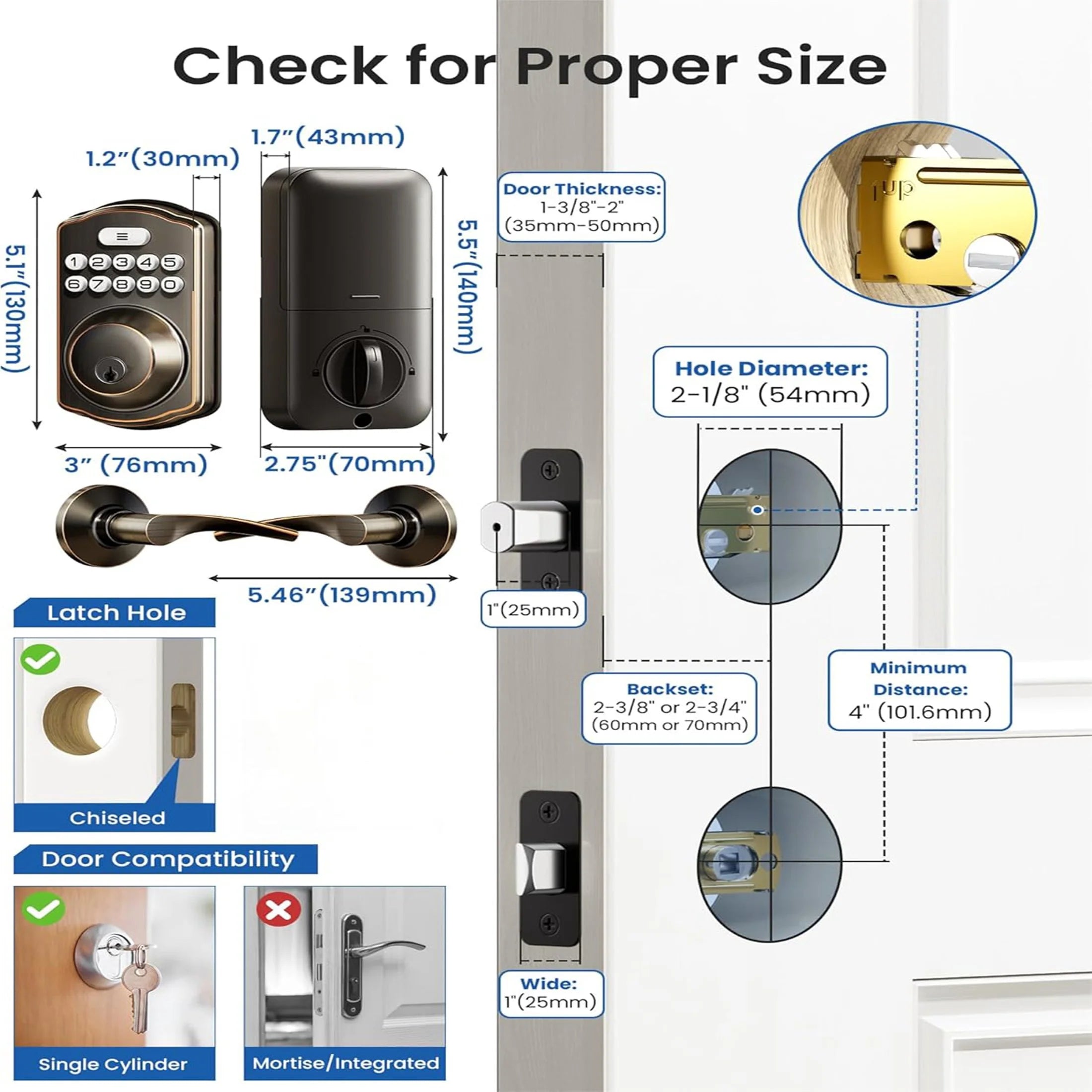 Keyless Entry Door Lock with Handle, Electronic Keypad Deadbolt, Smart Door Lock, Oil Rubbed Bronze