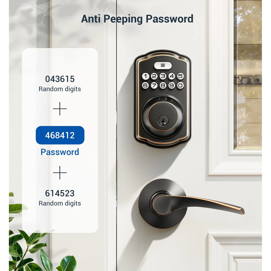 Keyless Entry Door Lock with Handle, Electronic Keypad Deadbolt, Smart Door Lock, Oil Rubbed Bronze