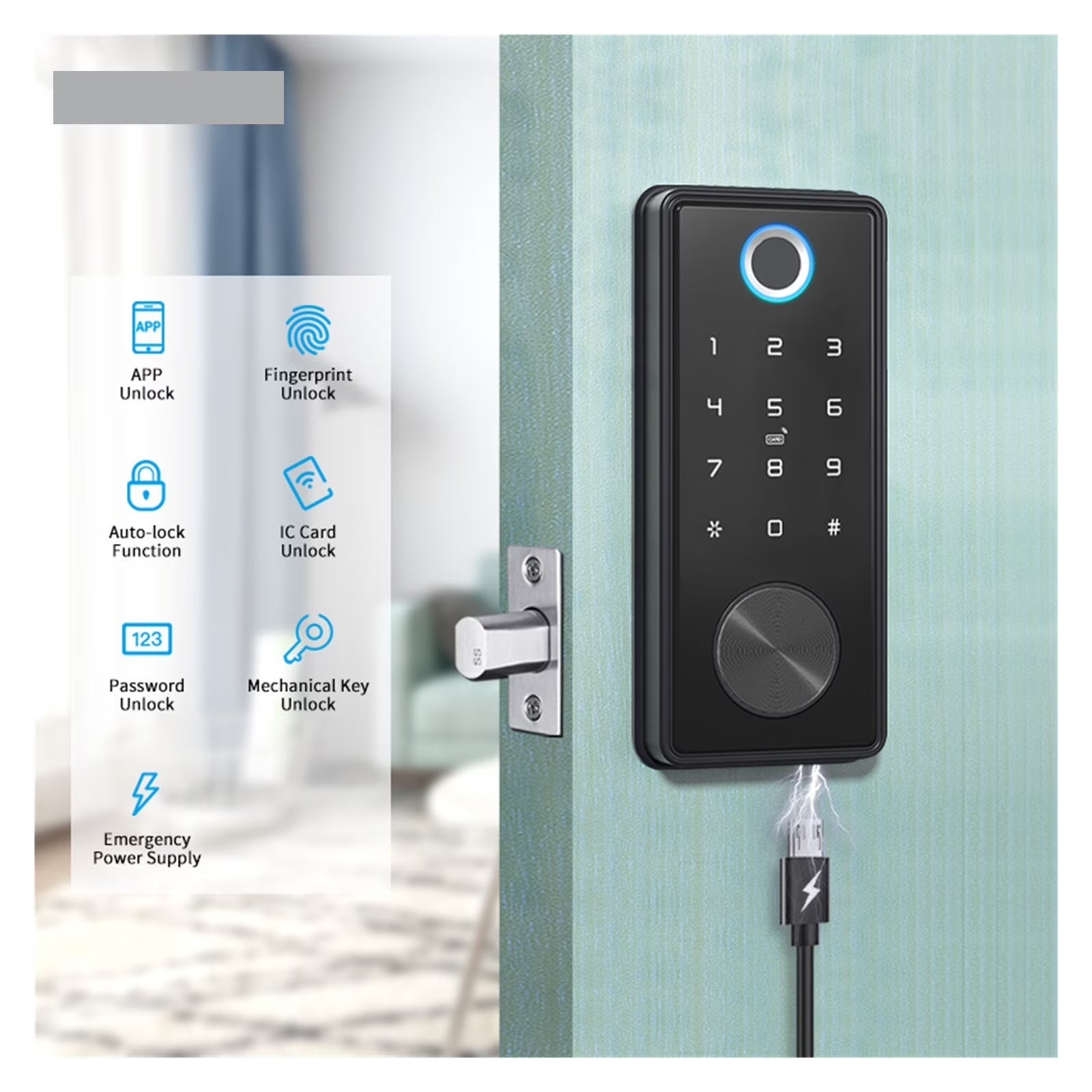 Door Lock, Tuya App Fingerprint Keyless without Handle Lock Cerradura Inteligente Biometric Deadbolt Electronic Smart Door Lock ,Easy to Install
