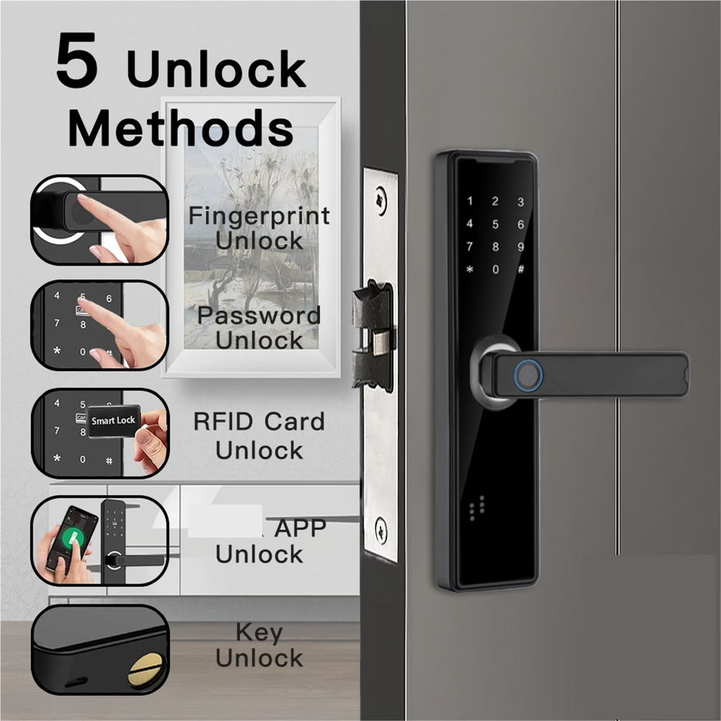 Smart Door Lock Biometric Fingerprint Remote Unlocking Keyless Card Password Lock Electronic Door Lock