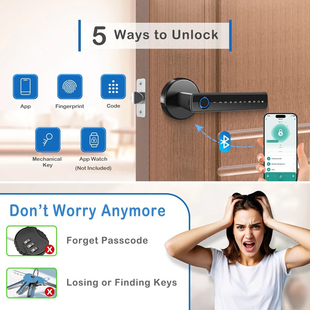 Smart Lock,Fingerprint Door Lock,Keyless Entry Door Lock with App Control,Smart Door Lock for Bedroom Home Office Apartment
