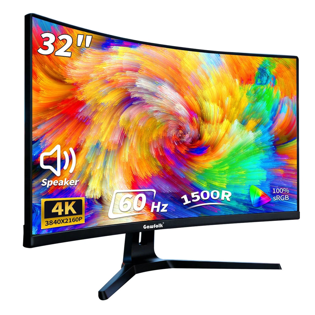 32 Inch 4K UHD 1500R Curved Computer Monitor, 60Hz 100% Srgb Eye Care Screen for Home Office