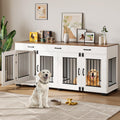 71'' Large Dog Crate for 2 Dogs, Dog Crate with 3 Drawer, White | Dog Kennel Furniture, Heavy Duty Dog Cage and TV Stand, Perfect for Medium Large Dogs