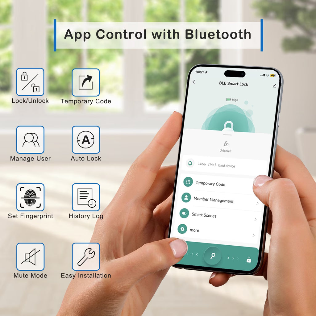 Smart Lock,Fingerprint Door Lock,Keyless Entry Door Lock with App Control,Smart Door Lock for Bedroom Home Office Apartment