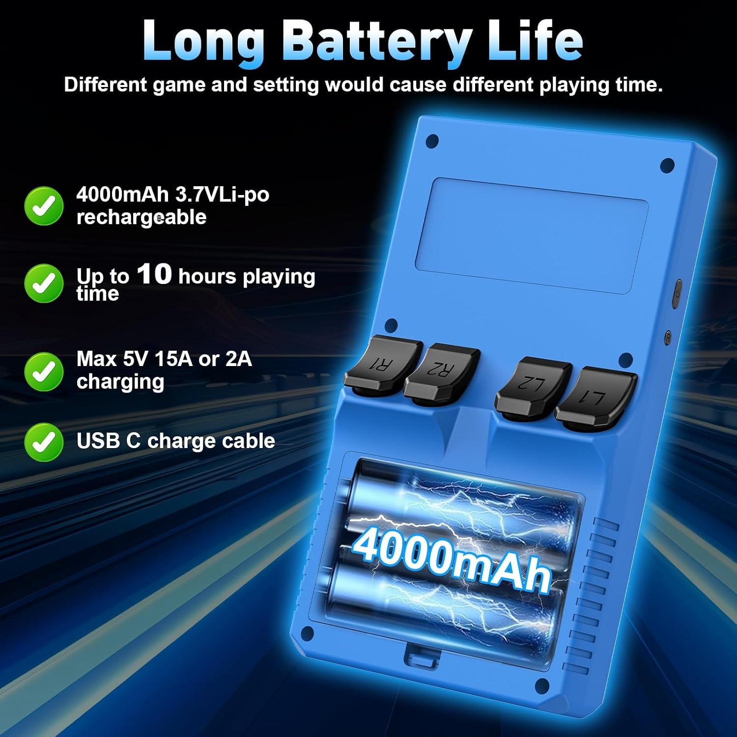 Hugawello R40 MAX Retro Handheld Game Console 4'' IPS 256GB 45 Emulators Linux [Blue]
