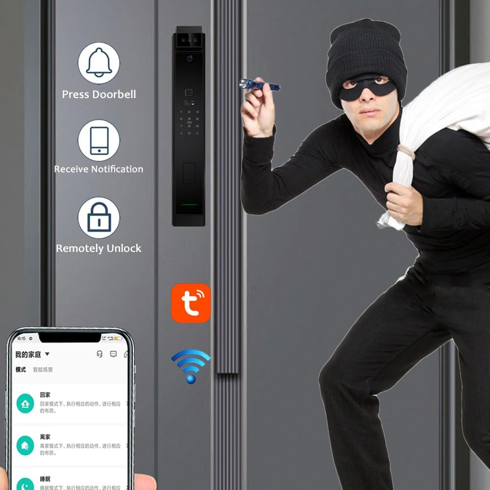 Smart Fingerprint Door Lock with Camera, 3D Face Recognition Keyless Entry Door Lock, Aluminum Alloy Biometric Smart Door Lock, 6 Unlock Mode for 40-120Mm Thickness Door, with 4200Mah Battery