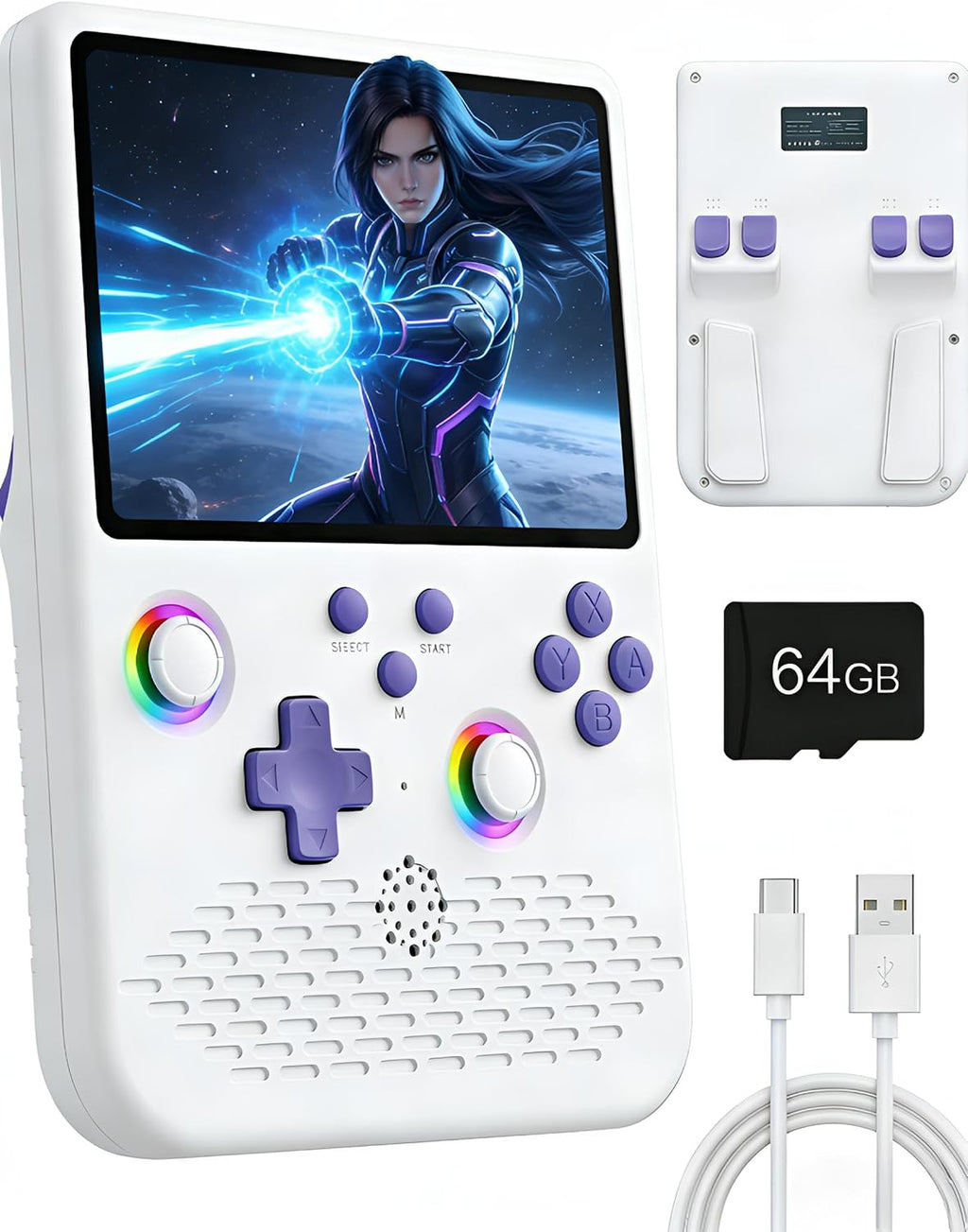 Handheld Game Console, 5 Inch Large Screen Retro Gaming Console with 64GB Storage & 4000Mah Battery, Supports 34+ Emulators, Portable Video Game Player for Kids & Adults - White