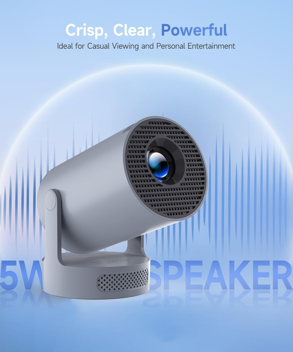 Mini Projector 4K Support, Portable Projector with Wifi 6 and Bluetooth 5.4, 5W Soundbase Speaker, Smart Proyector with Auto Vertical Keystone 180°Rotatable for Movie Home Outdoor