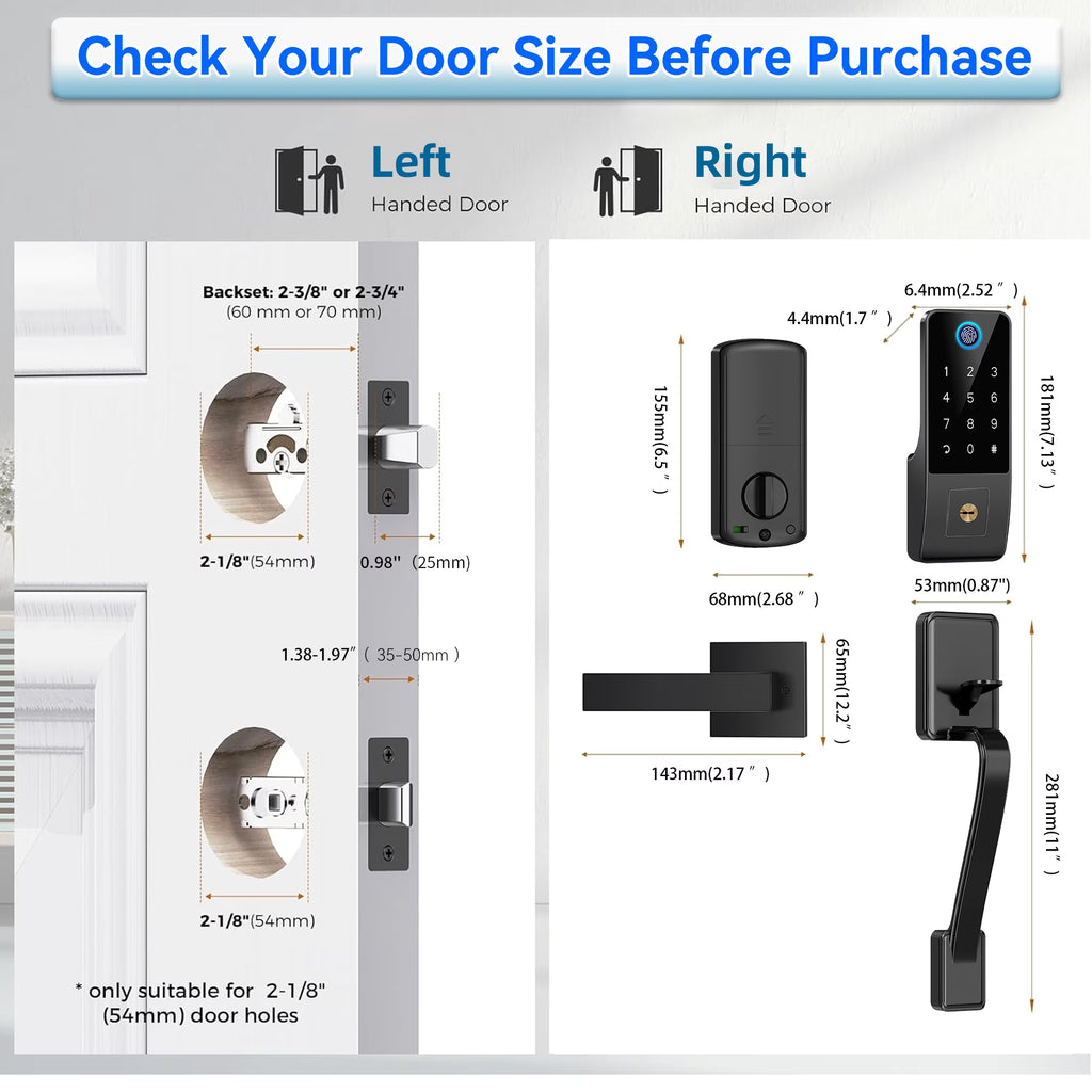 Smart Fingerprint Door Lock with Keypad – Keyless Entry Deadbolt for Front Door, Smart Door Locks for Front Door, App Control, Auto Lock,Easy Installation, Matte Black