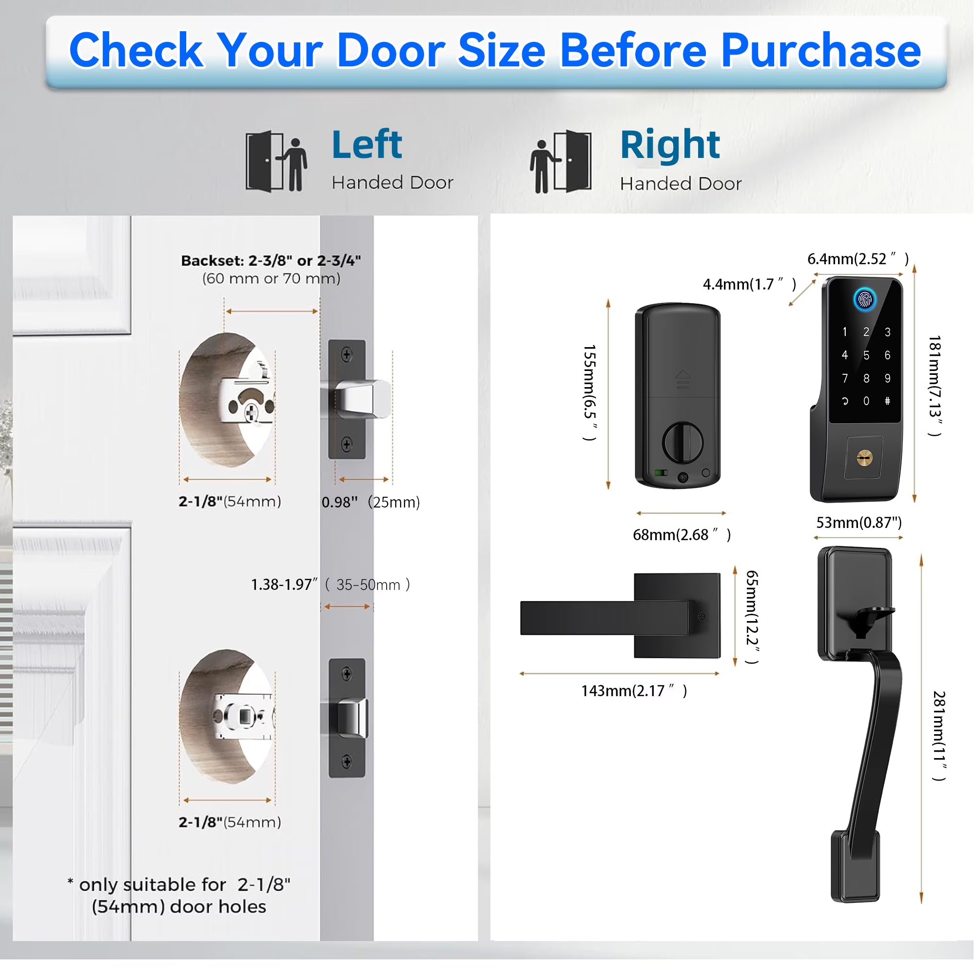 Smart Fingerprint Door Lock with Keypad – Keyless Entry Deadbolt for Front Door, Smart Door Locks for Front Door, App Control, Auto Lock,Easy Installation, Matte Black