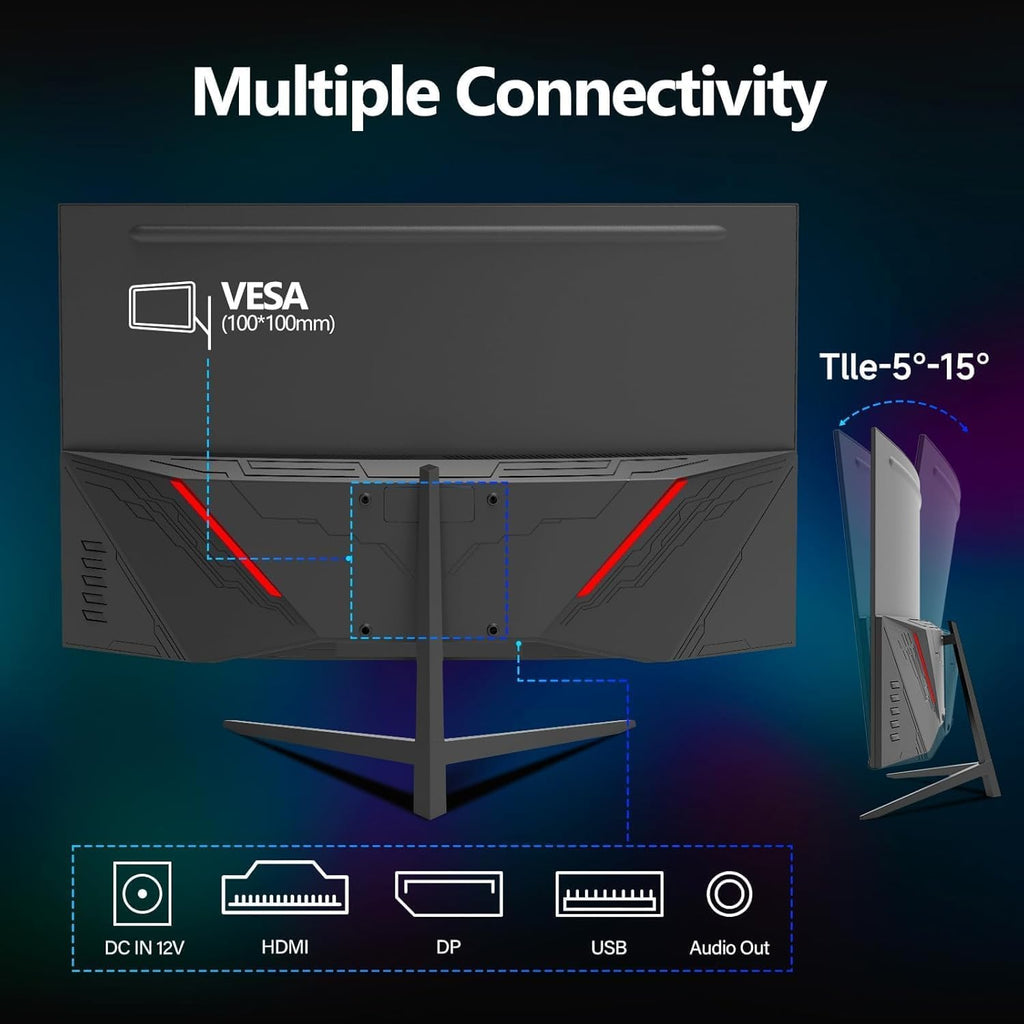 27 Inch Curved Gaming Monitor 200Hz|180Hz|144Hz 1Ms FHD 1080P Computer Screen Freesync|130% Srgb|Hdr|Low Blue Light|Hdmi DP Ports|Vesa Mount|Metal Stand