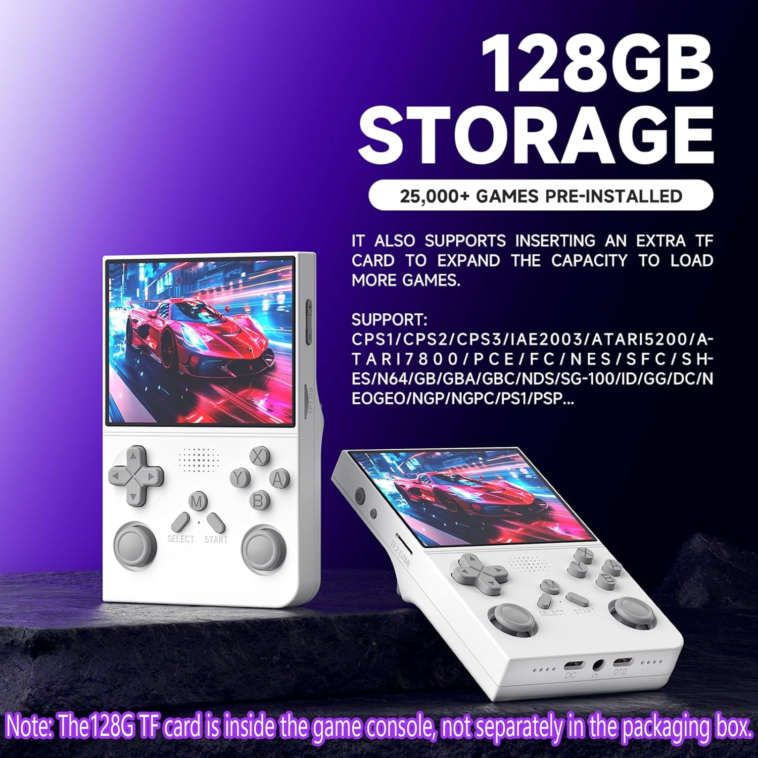 R40 Retro Handheld Game Console - Open Source System,3.5" IPS Screen, 18,000+ Classic Games, 128G TF Card, 3000Mah Battery, Portable Gaming Player for Travel, Retro Gaming Console, White