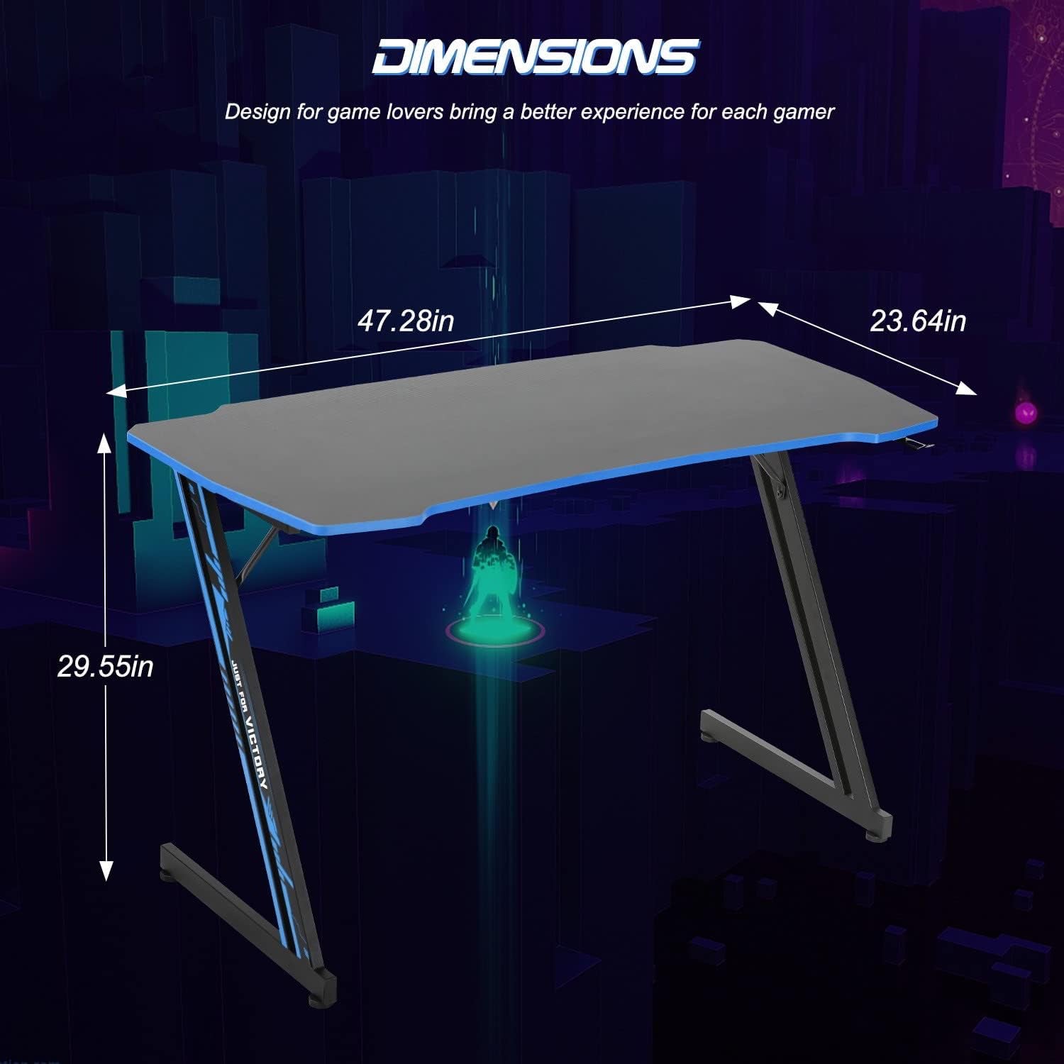 Gmaing Desk Z Shaped 47 Inch Gaming Workstation Ergonomic Gaming Table PC Computer Desk with Headphone Hook for Game Players, Blue