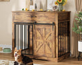 Dog Crate Furniture, 37.8" Large Dog Kennel Indoor, Wooden Kennel Table with Sliding Barn Door and Storage Drawer, Indoor Dog House for Large/Medium/Small Dogs (Brown)